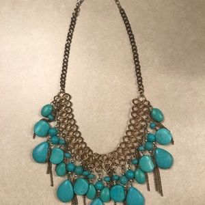 Beautiful Teal & Gold Statement Necklace!